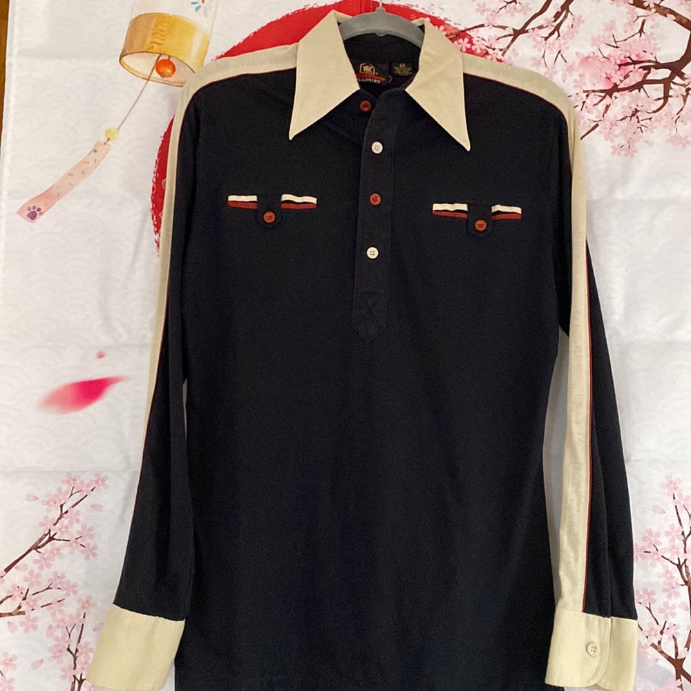 VINTAGE EL TORO BRAVO BULL SHIRT MEDIUM BLACK WITH TAN BUTTERFLY COLLAR! 🕰